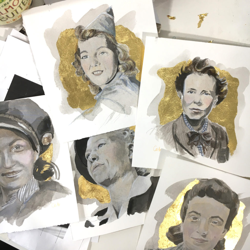 mixed media with gold leaf Paintings from Carrie Brummer's Anonymous Woman series