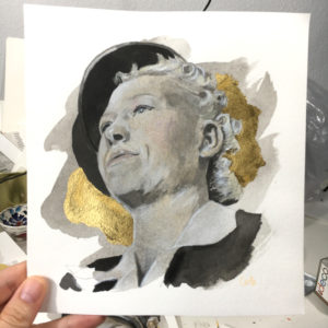 mixed media with gold leaf Painting from Carrie Brummer's Anonymous Woman series
