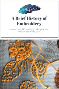 We invented art before we invented human language. There is literally nothing more human I can think of than to practice art. Imagine in our early beginnings foraging for food, water, creating shelter and needing to protect oneself from neighboring tribes, but still finding the time to embroider, to make art. I grew up in a family where women spent time doing fiber work as an act of love. Reading up on the history of embroidery and seeing how it connects to my own practice has only further my resolve to continue to incorporate embroidery into my art. In A Brief History of Embroidery I reflect on all of these things. #embroidery #fiberart #womenempowerment #craftivism #dmcembroidery #artiststrong