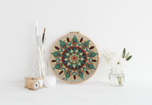 art and collectibles, fiber arts, embroidery, embroidery hoop art, embroidery art, wall art, room decor, contemporary, hoop art, needlework art, modern embroidery, thread painting, yoga art gift, mandala art,