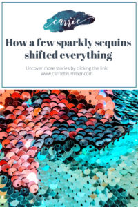 Social media image that talks about a specific blog post where I talk about sequins in grade school